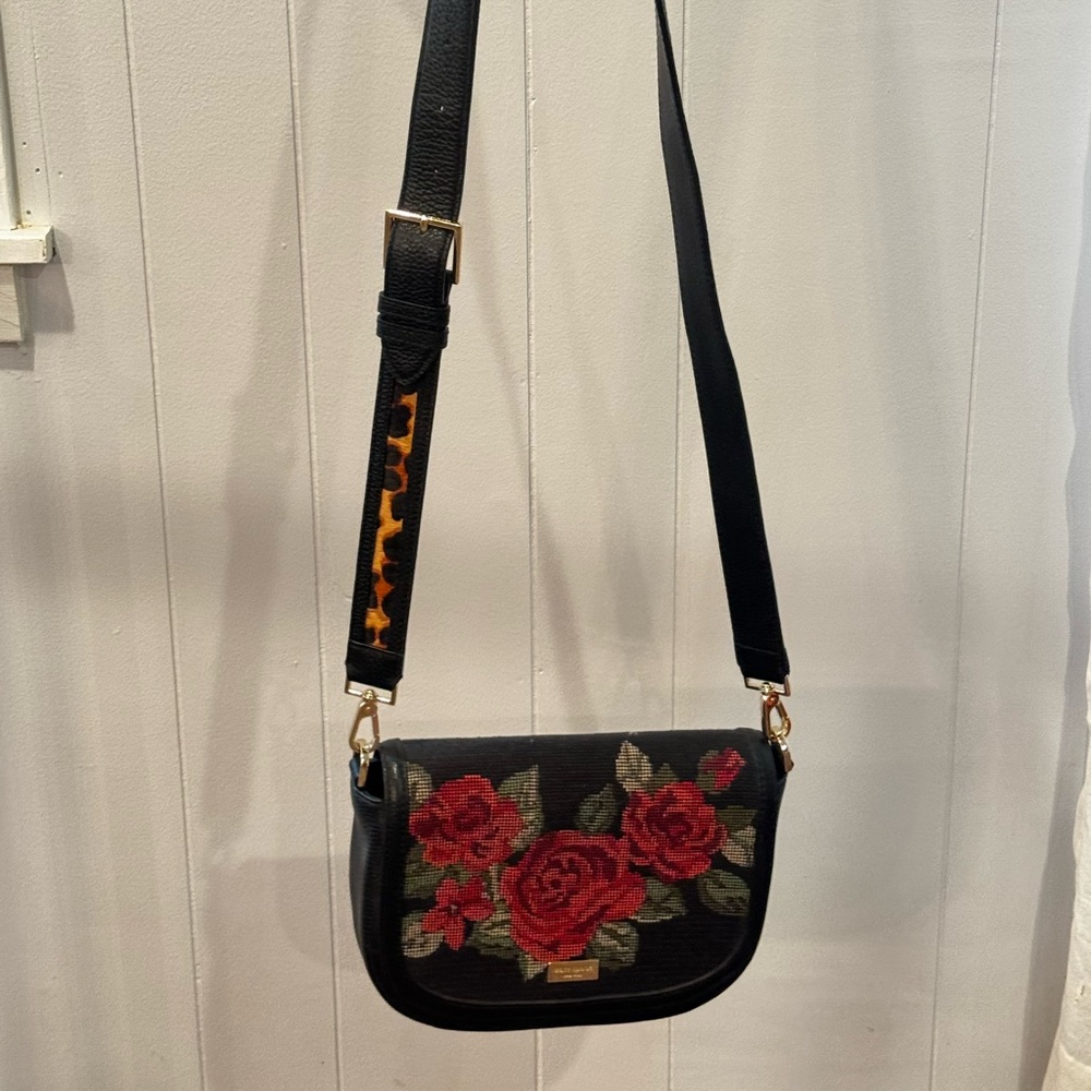 Kate Spade Red and Black Floral Crossbody Bag